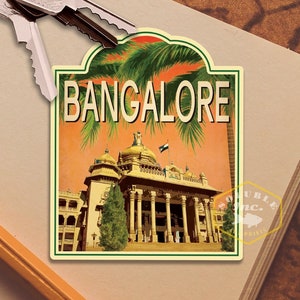 Pegatina de viaje de Bangalore, India, calcomanía de estilo vintage para maleta, equipaje, computadora portátil o botella de agua