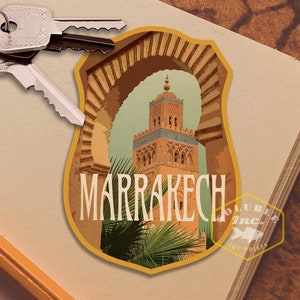 Adesivo da viaggio Marrakech Marocco, decalcomania in stile vintage per valigia, bagaglio, laptop o bottiglia d'acqua