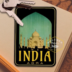 Adhesivo de viaje India Agra, adhesivo de estilo vintage para maleta, equipaje, portátil o botella de agua