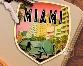Miami Florida Reiseaufkleber, Vintage-Stil Aufkleber für Koffer, Gepäck, Laptop oder Wasserflasche