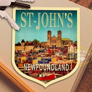 Sticker de voyage St John's Terre-Neuve, sticker de style vintage pour valise, bagage, ordinateur portable ou bouteille d'eau