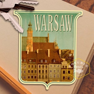 Warschau Polen Reiseaufkleber, Vintage-Stil Reisegeschenk, Aufkleber für Gepäck, Koffer, Scrapbook, Planer, Laptop oder Wasserflasche.