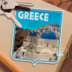 Griechenland Reiseaufkleber, Reisegeschenk im Vintage-Stil, Aufkleber für Gepäck, Koffer, Scrapbook, Planer, Laptop oder Wasserflasche.