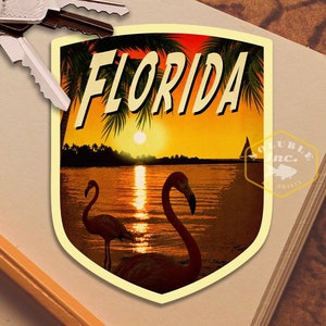 Sticker de voyage en Floride, sticker de style vintage pour valise, bagage, ordinateur portable ou bouteille d'eau