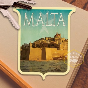 Pegatina de viaje de Malta, regalo de viaje de estilo vintage, calcomanías para equipaje, maleta, álbum de recortes, planificador, computadora portátil o botella de agua.