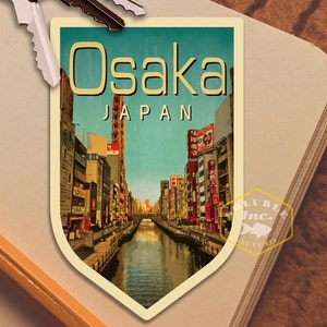 Osaka Japan Reiseaufkleber, Vintage-Stil Aufkleber für Koffer, Gepäck, Laptop oder Wasserflasche
