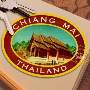 Chiang Mai Thailand Reiseaufkleber, Vintage-Stil Aufkleber für Koffer, Gepäck, Laptop oder Wasserflasche