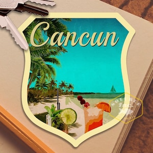 Cancun Mexiko Reiseaufkleber, Vintage-Stil Aufkleber für Koffer, Gepäck, Laptop oder Wasserflasche