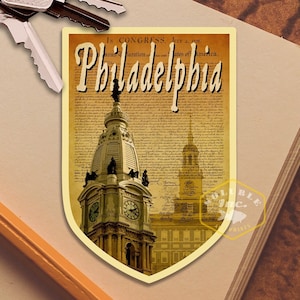 Philadelphia Reiseaufkleber, Vintage-Stil Aufkleber für Koffer, Gepäck, Laptop oder Wasserflasche