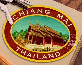 Chiang Mai Thailand Travel Sticker: Vintage Suitcase Decal