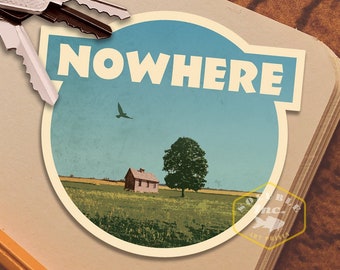 Nowhere travel sticker, vintage style decal for suitcase, luggage, car, laptop or water bottle