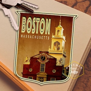 Pegatina de viaje de Boston, calcomanía de estilo vintage para maleta, equipaje, computadora portátil o botella de agua