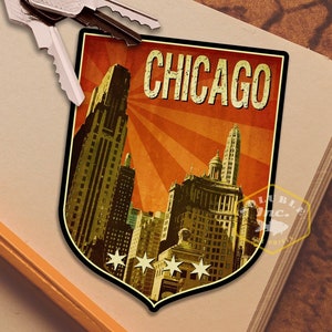 Chicago Reiseaufkleber, Vintage-Stil Aufkleber für Koffer, Gepäck, Laptop oder Wasserflasche