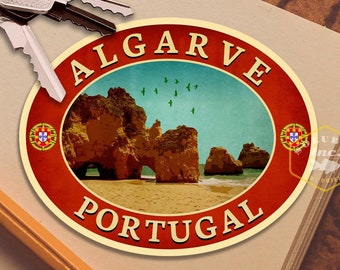 Algarve Portugal Travel Sticker: Vintage-style Suitcase Decal