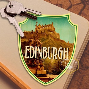 Pegatina de viaje a Edimburgo, Escocia: Calcomanía de maleta vintage
