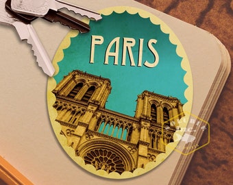 Paris Travel Sticker: Vintage style Decal for Laptop, Suitcase