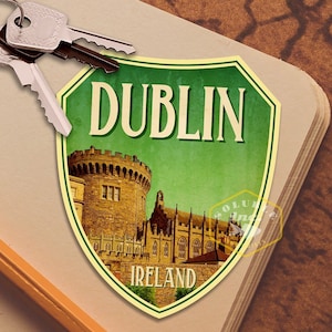 Pegatina de viaje de Dublín, Irlanda, regalo de viaje de estilo vintage, calcomanías para equipaje, maleta, álbum de recortes, planificador, computadora portátil o botella de agua.