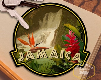 Jamaica travel sticker, vintage style decal for suitcase, luggage, laptop or water bottle