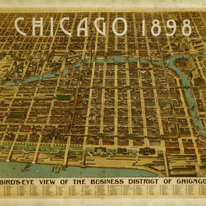 Carte vintage de Chicago, téléchargement numérique, affiche vintage, impression d'art de Chicago, art mural victorien, cadeau de décoration intérieure,
