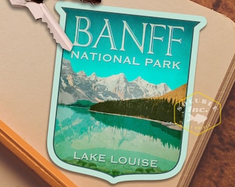 Banff Lake Louise Travel Sticker: Vintage Suitcase Decal