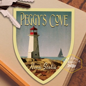 Peggy's Cove travel sticker, vintage style decal for suitcase, luggage, laptop or water bottle