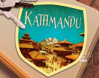 Kathmandu Nepal Reiseaufkleber, Vintage-Stil Aufkleber für Koffer, Gepäck, Laptop oder Wasserflasche