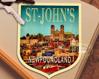 St John's Newfoundland Travel Sticker: Vintage Suitcase Decal