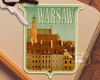 Warsaw Poland travel sticker, vintage style decal for suitcase, luggage, laptop or water bottle