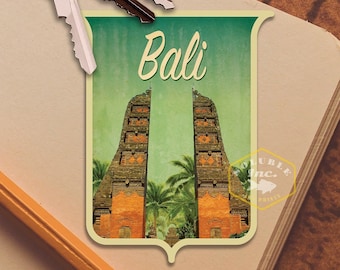 Bali Indonesia travel sticker, vintage style decal for suitcase, luggage, laptop or water bottle