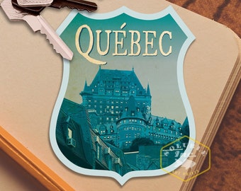 Québec travel sticker, vintage style decal for suitcase, luggage, laptop or water bottle