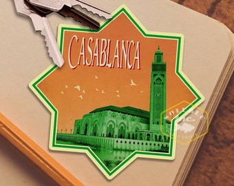 Casablanca Marokko Reiseaufkleber, Vintage-Stil Aufkleber für Koffer, Gepäck, Laptop oder Wasserflasche