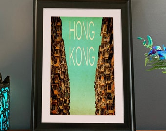 Hong Kong Art Print,  Vintage Travel Poster, Minimalist Wall Art, Home Decor Gift, day