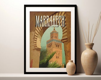 Marrakech Art Print: Vintage Travel Poster, Minimalist Home Decor
