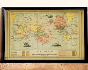 1938年版ヴィンテージ世界地図 アンティーク世界地図 図書館装飾 旅行