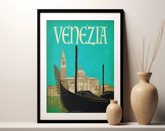 Venice Vintage Travel Poster: Minimalist Italian Wall Art
