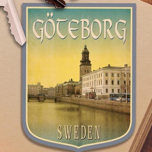 Gothenburg Sweden Travel Sticker: Vintage Luggage Label Style