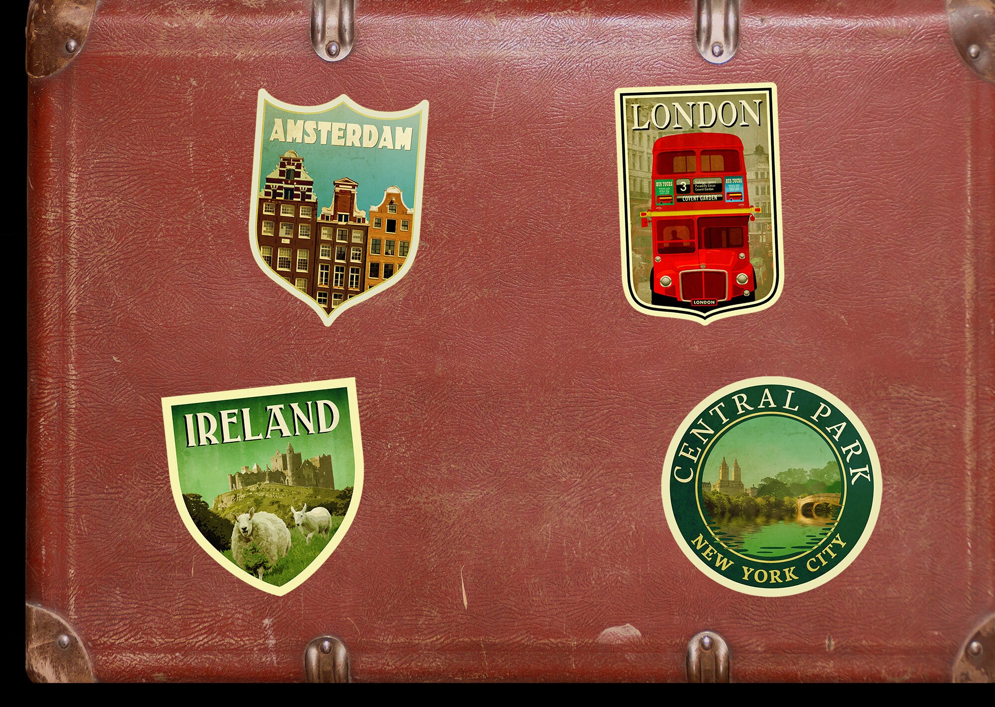 Travel Stickers Pack, Retro Luggage Labels, Vintage Style Decals for  Suitcase, Laptop or Water Bottle, Choose Your Cities 
