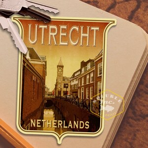 Utrecht Niederlande Reiseaufkleber, Vintage-Stil Reisegeschenk, Aufkleber für Gepäck, Koffer, Scrapbook, Planer, Laptop oder Wasserflasche.
