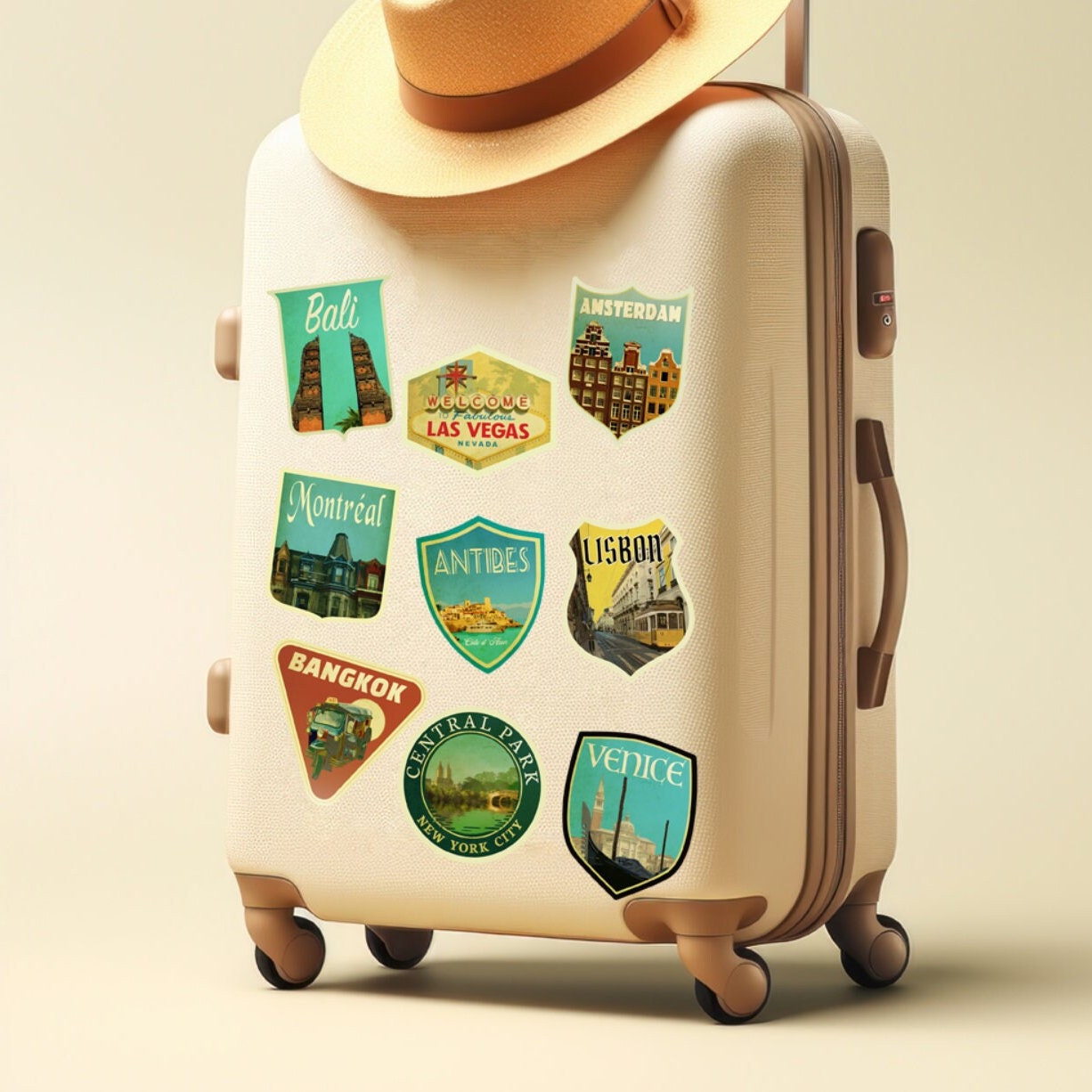 100 Luggage Suitcase Retro Vinyl Stickers Vintage City Names World Travel  UK NEW