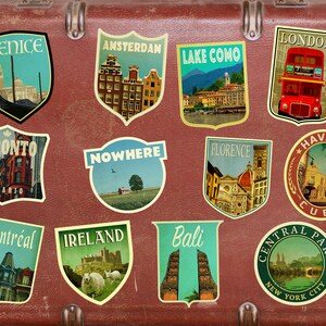 Travel Stickers Pack, Art stickers, Vintage style decals for luggage, suitcase, laptop, scrapbook, planner or water bottle, Travel gift