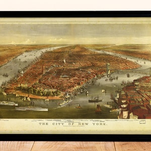 Carte de New York vintage 1870, carte de la ville de New York, art mural New York, décoration New York, art mural carte, décoration d'intérieur vintage, cadeaux de voyage