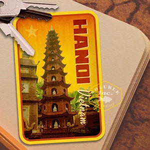 Hanoi Vietnam Reiseaufkleber, Vintage-Stil Aufkleber für Koffer, Gepäck, Laptop oder Wasserflasche