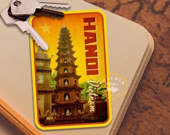 Hanoi Vietnam travel sticker, vintage style decal for suitcase, luggage, laptop or water bottle