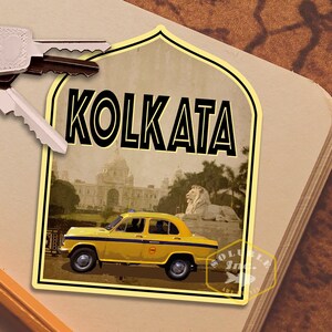 Calcomanía de viaje de Kolkata India, calcomanía de estilo vintage para maleta, equipaje, computadora portátil o botella de agua