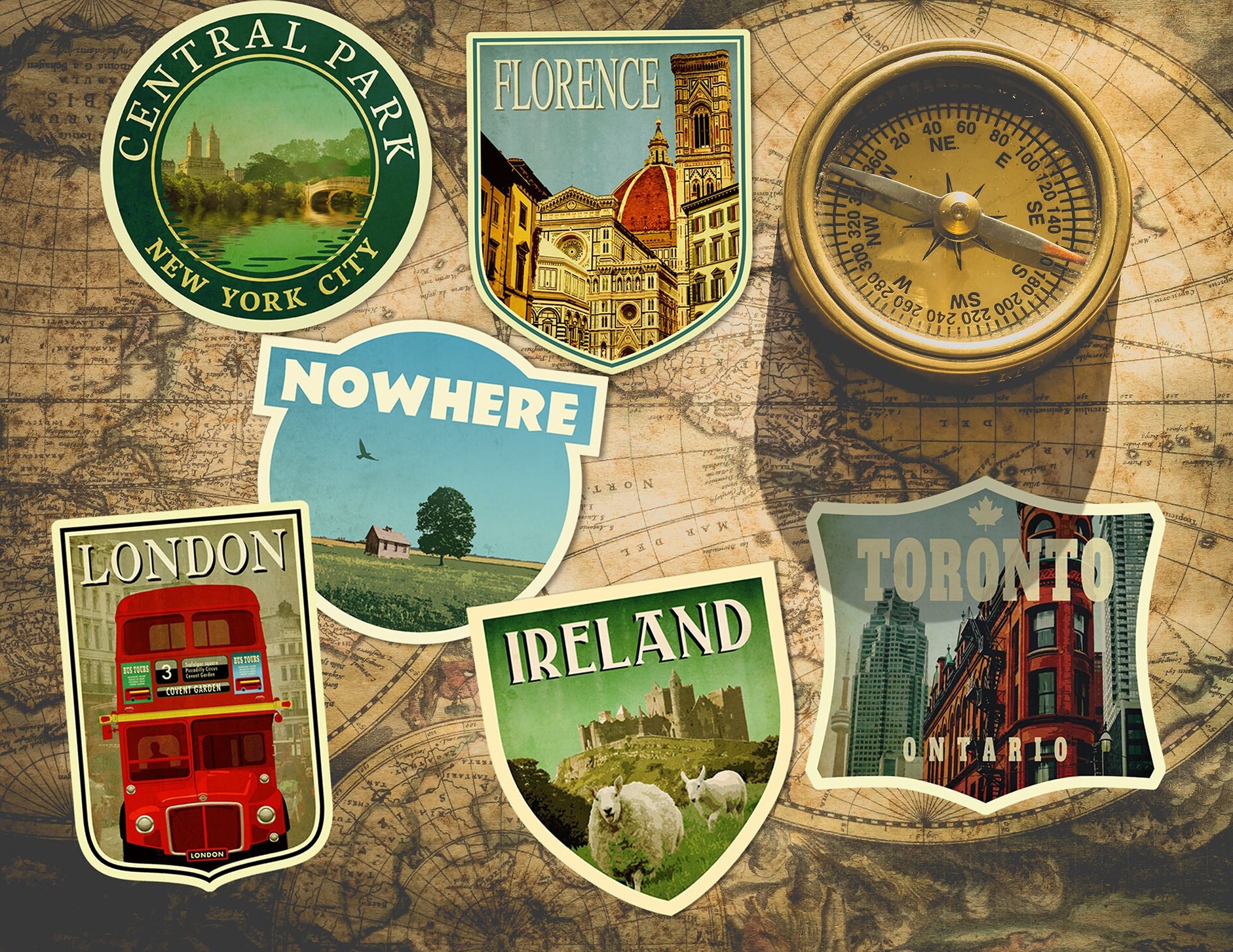 Travel Stickers Pack: Waterproof Vinyl Decals for Laptop, Phone, and Water Bottle
