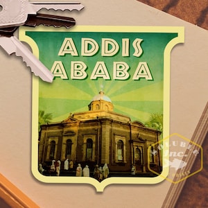Pegatina de viaje de Addis Abeba, Etiopía, calcomanía de estilo vintage para maleta, equipaje, computadora portátil o botella de agua