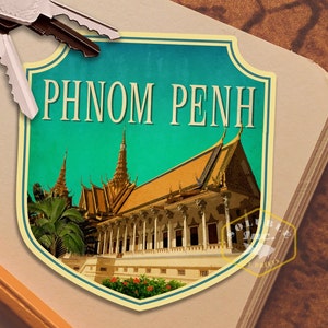 Pegatina de viaje de Phnom Penh, calcomanía de estilo vintage para maleta, equipaje, computadora portátil o botella de agua