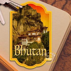 Bhutan Reiseaufkleber im Vintage-Stil für Koffer, Gepäck, Laptop oder Wasserflasche