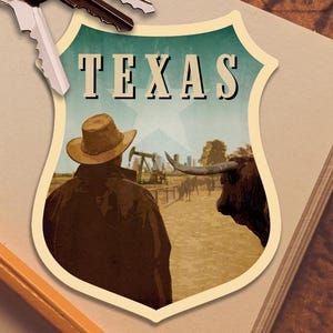Texas Reiseaufkleber, Vintage-Stil Aufkleber für Koffer, Gepäck, Laptop oder Wasserflasche