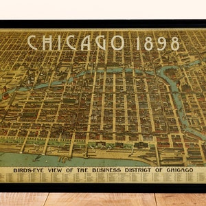 Carte de Chicago vintage 1898, carte rétro, art mural affiche de Chicago, Chicago du XIXe siècle, décoration d'intérieur vintage, décoration de voyage, cadeau de voyage